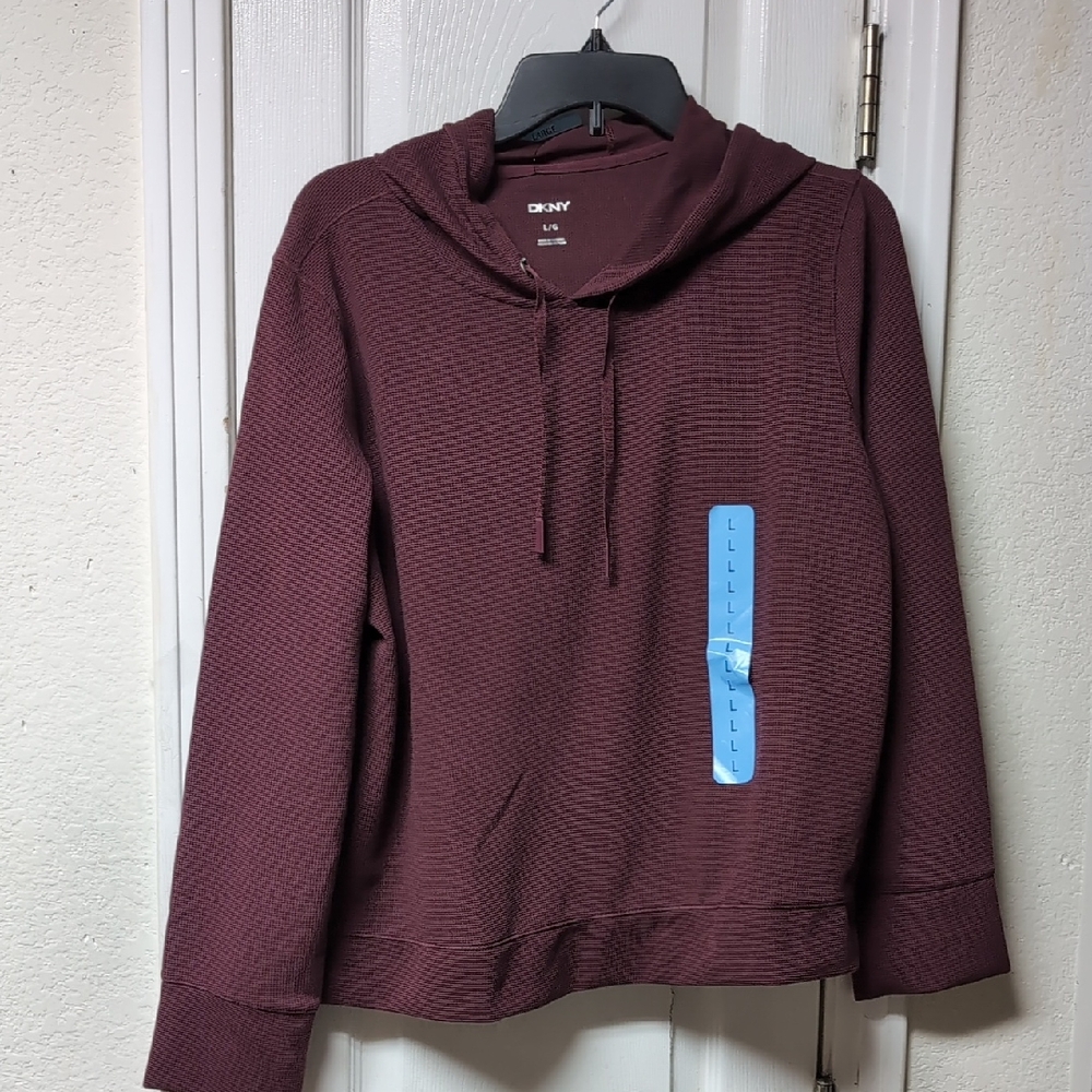 DKNY Women's Dark Red Textured Hoodie